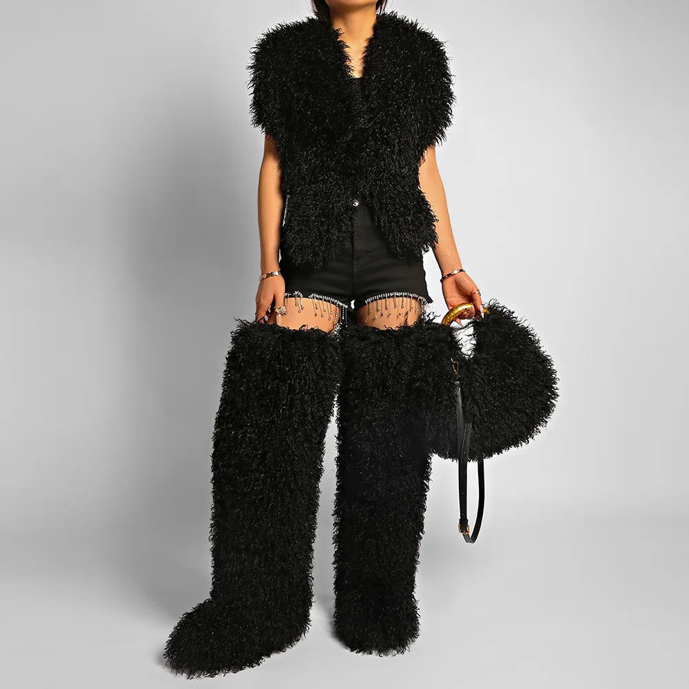 Spice Girl Solid Color Plush Women's Shoulder Bags Exquisite Handle Female Handbag Casual Versatile Furry Ladies Messenger Bag