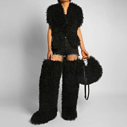 Spice Girl Solid Color Plush Women's Shoulder Bags Exquisite Handle Female Handbag Casual Versatile Furry Ladies Messenger Bag