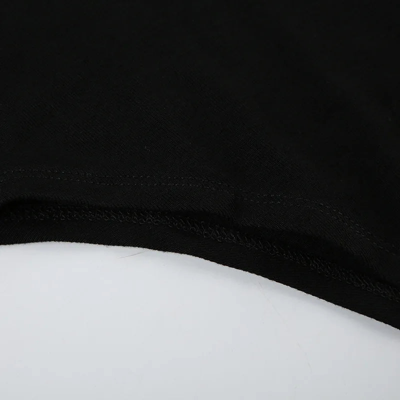 Goth Dark Fairy Grunge Black Letter Print Straps Skinny Bodysuits 90s E-girl Backless One-Piece Outfits Women Casual Streetwear