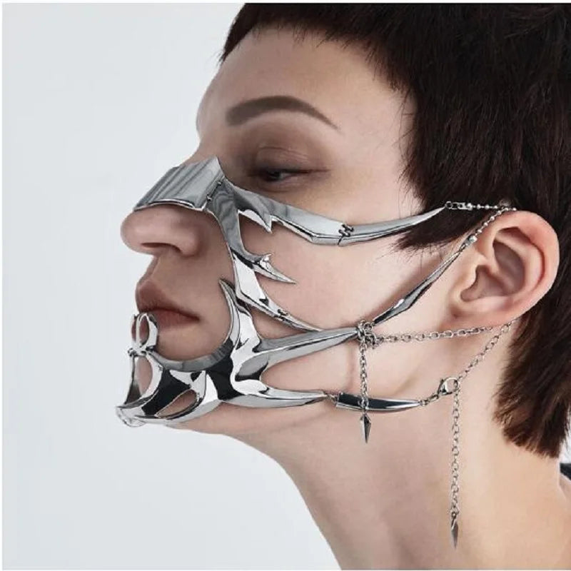 2023 Punk Mask Liquid Irregular Silver Color Hollow Titanium Steel Punk Cool Facial Accessories For Women Men Party Jewelry