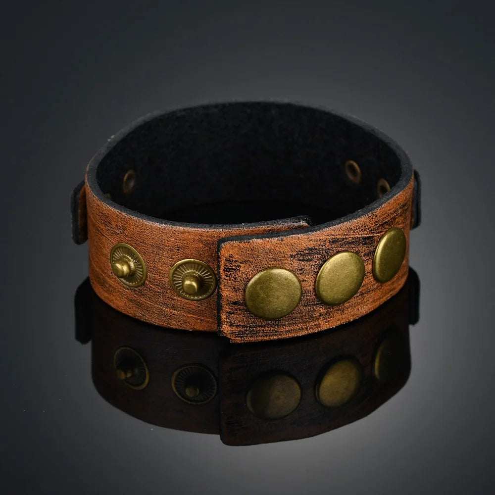 Adjustable Bangle Gift Alloy Leather Wristband Punk Leather Wristband Handmade Punk Bangle For Fashion Accessory Rock Concerts