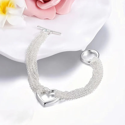 Stylish 925 Sterling Silver Exquisite Heart-Shaped Bracelet for Women and Men, Luxury Gift for Parties and Engagements