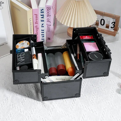 Large Capacity Three-Layer Aluminum Alloy Makeup Artist Tool Box Tattoo Cosmetics Nail Art Storage Box Beauty Pure Color Metal S