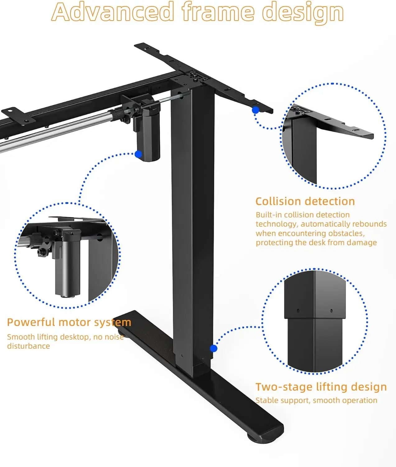 Adjustable Electric Standing Desk Frame with Memory Panel, DIY Workstation for Home Office, Black