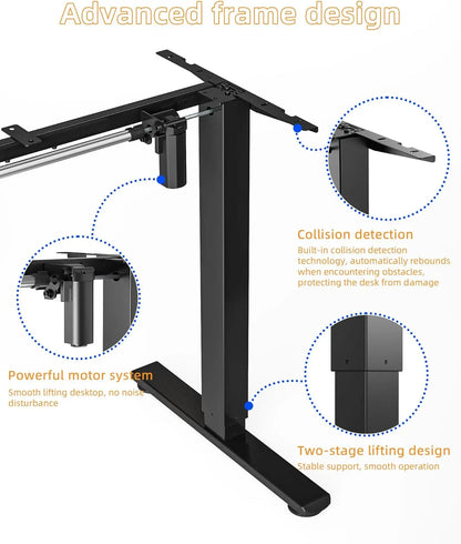 Adjustable Electric Standing Desk Frame with Memory Panel, DIY Workstation for Home Office, Black