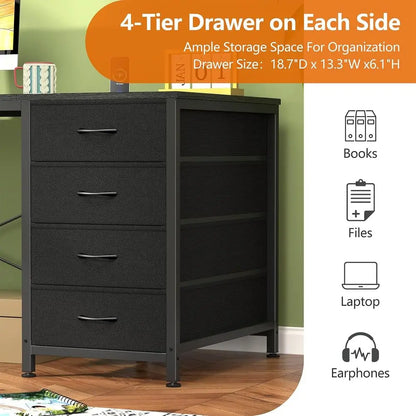 60 Inch Desk with 8 Drawers: Home Office, Study, Gaming Desk with Power Outlets, Black