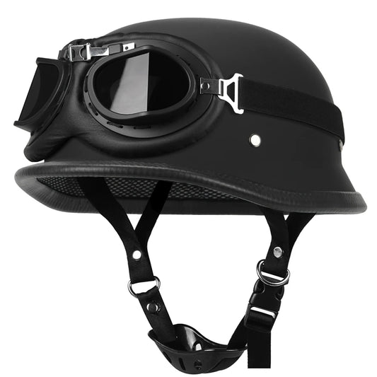 Motorcycle Helmet German Leather Style Pilot Motorcycle Open Face Retro Half Helmet Cruise Chopper Biker DOT Certification S-XXL