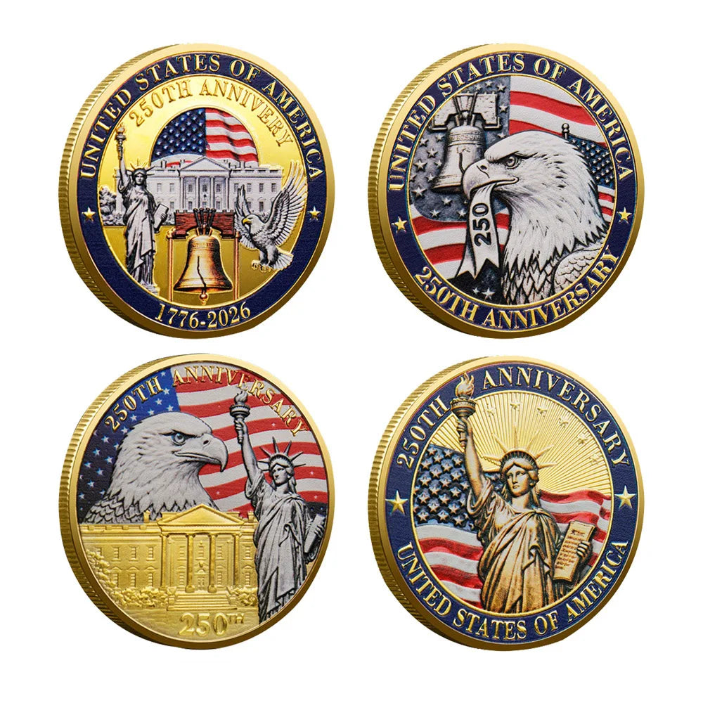 4pcs US 250th Anniversary Commemorative Coins Set in Box American Eagle Military Challenge Coin Collectible Gifts for Holidays
