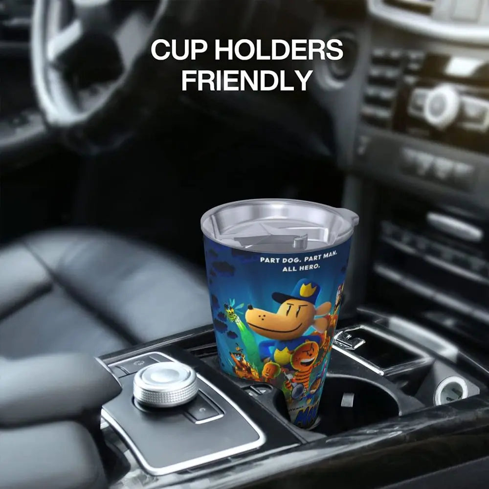 Dog Man Dogman Movie Comic Insulated Tumbler with Straws Cartoon Stainless Steel Thermal Mug Double Wall Car Bottle Cups, 20oz