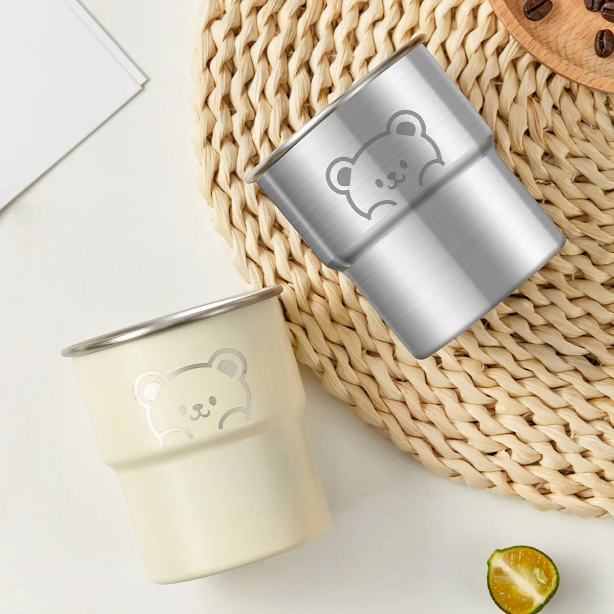 WORTHBUY 300ML Cute Little Bear Water Mug 304 Stainless Steel Coffee Cup With Wooden Anti Scald Pad Office Workers Tumbler