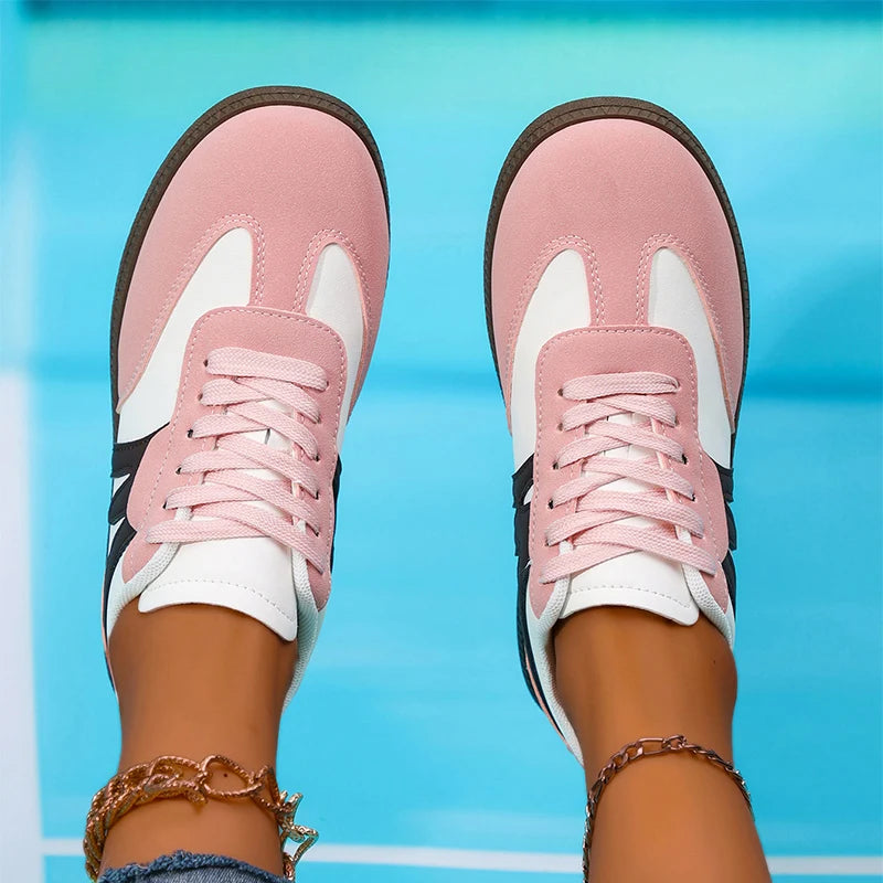 Comfort Flat Heel Non Slip Sneakers Women 2025 Autumn Mix Color Lace Up Sports Shoes Woman's Breathable Soft Sole Running Shoes