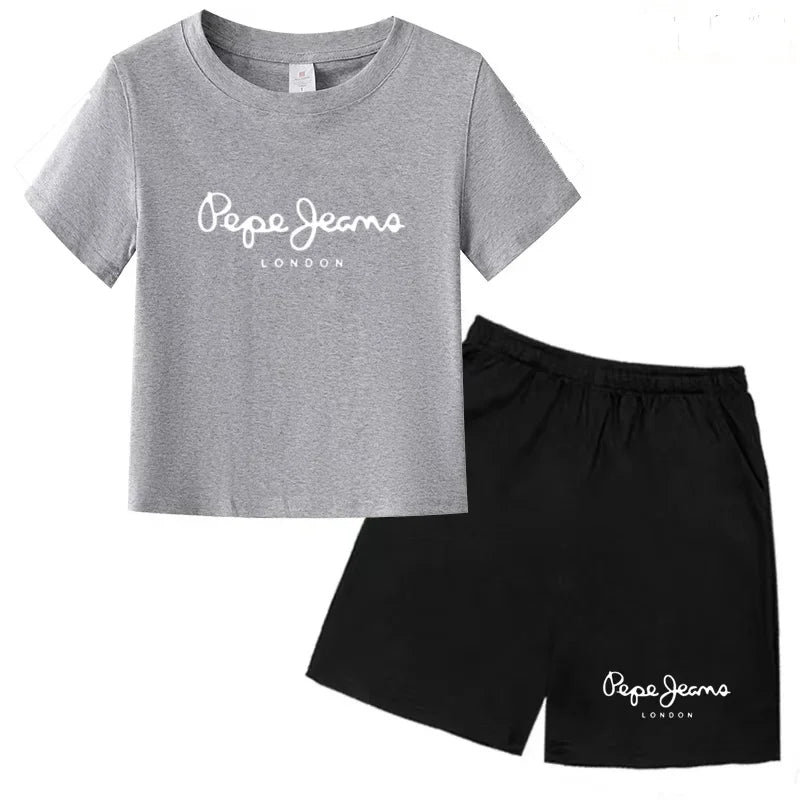 Kids Summer Fashion Casual Set - Boys Girls Toddler Clothes Charming Letter Print T-shirt with Short Sleeves And Shorts 3-12 Yea