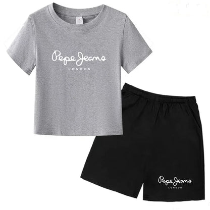 Kids Summer Fashion Casual Set - Boys Girls Toddler Clothes Charming Letter Print T-shirt with Short Sleeves And Shorts 3-12 Yea