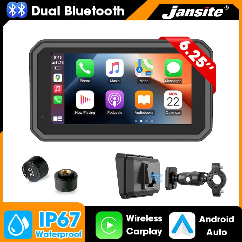 6.25 Inch Portable Quick Disassembly Motorcycle Carplay Android Auto GPS for Moto Navigation IP67 Waterproof IPS Display TPMS