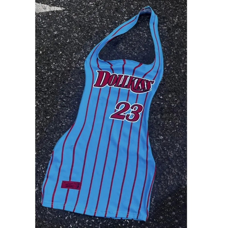 Harajuku letter printing vintage halter neck suspender sleeveless T-shirt women summer casual sporty sexy hot girl vest pack top