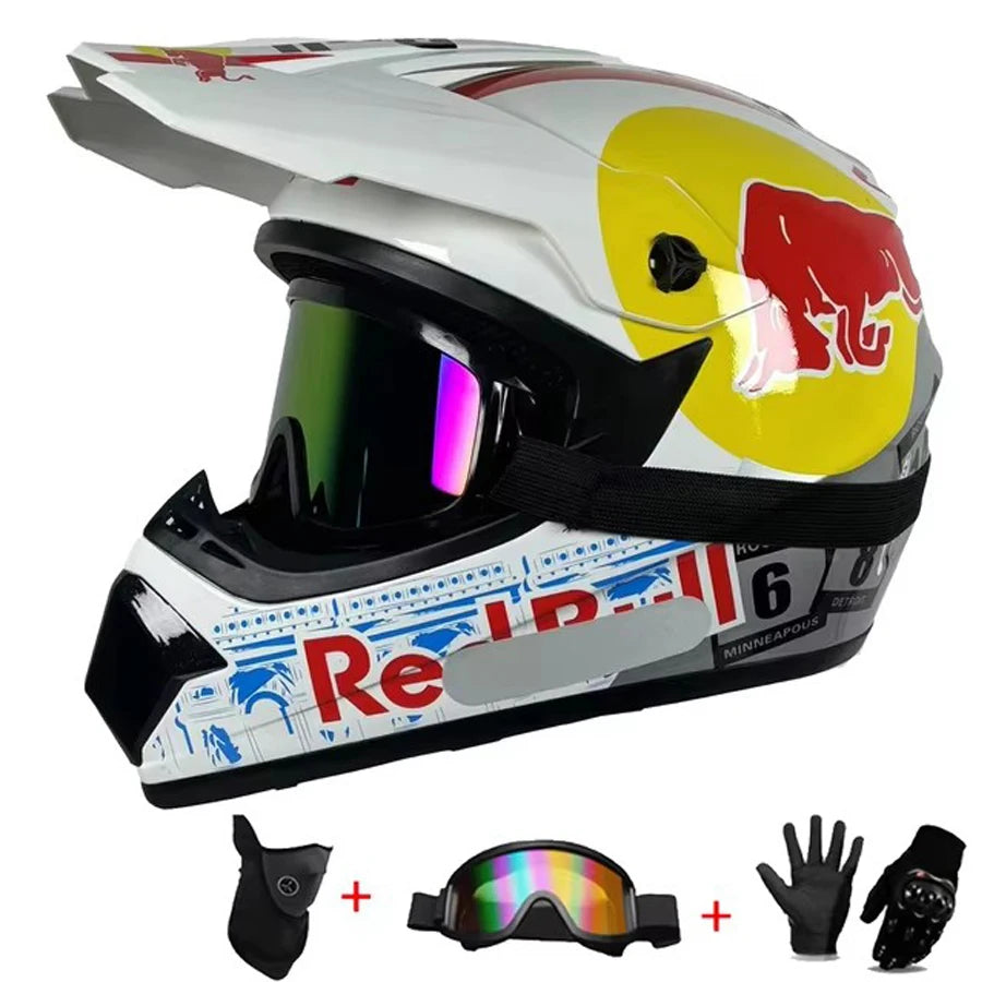 Motocross and Off-Road Helmet Set - Extreme Youth Challenge Full Helmet, Goggles, Gloves, and Protective Gear
