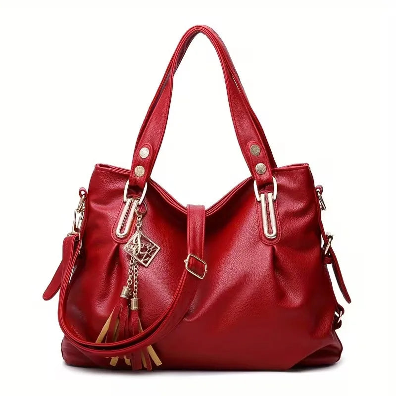 PU Fashion Large Capacity Women's Tote Bag, Single Shoulder Bag with Frill Decoration, Multi-pocket Design