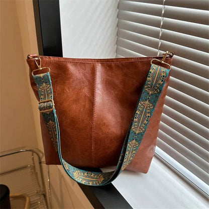 Bohemian Style Women Shoulder Bag, Vintage Wide Strap Crossbody with Intricate Embroidery, Versatile for Casual Commuting Wear