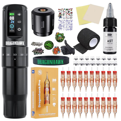 Dragonhawk Wireless Tattoo Machine 7 Strokes Length Power By Mcore-A3 Wireless Wire Battery RCA  Pen Rotary Gun Supplies