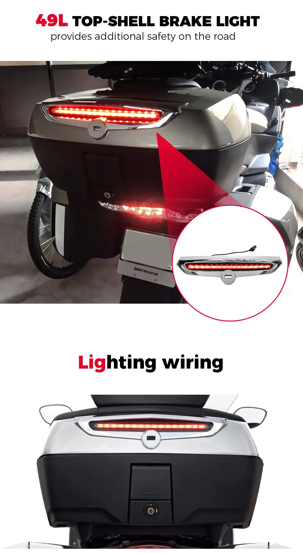 K1600 Brake Light Motorcycle Top Case LED Light for BMW K1600GTL K1600GT Exclusive R1250 RT R1200 RT Rear Trunk Lamp Touring Box