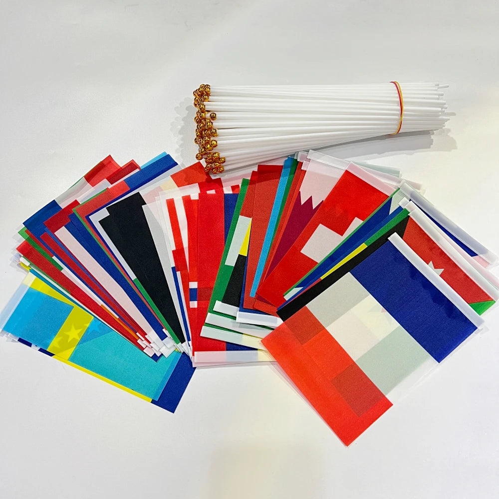 2026 48/pcs/set Hand Held National Flag 14x 21cm Country Flag NEW Cup Countries Flag Bunting National String Banner Football Eve