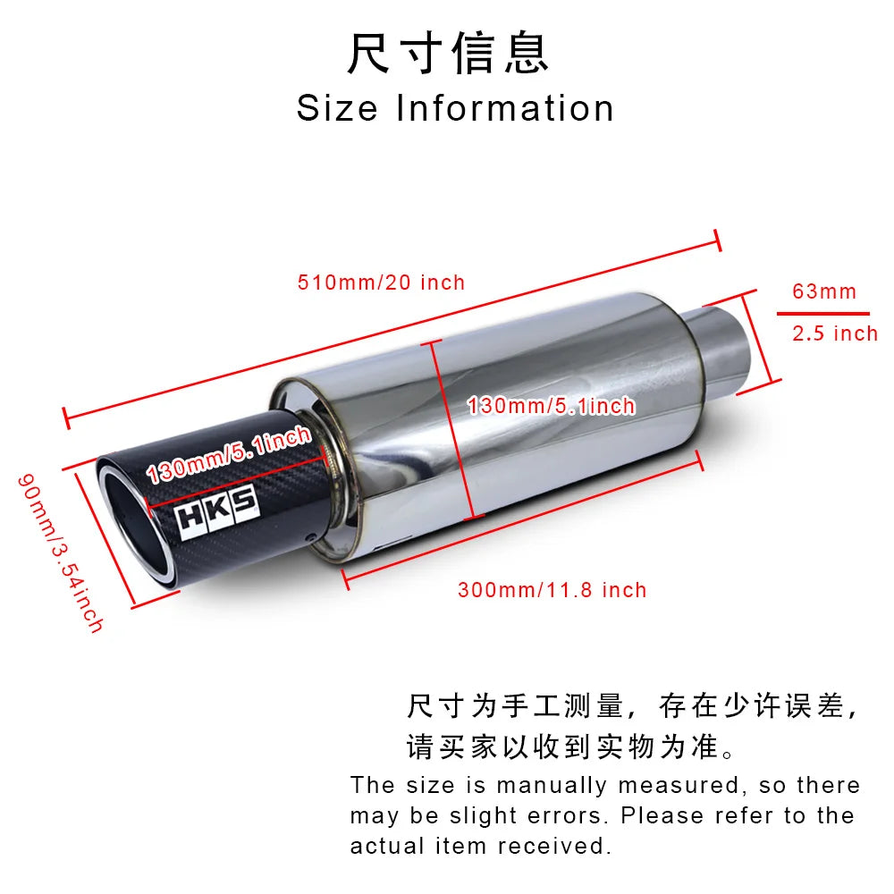 HKS Universal Straight drum Muffler Tail Pipe Stainless Steel Car Exhaust Pipe With carbon fiber tailpipe Car sound modification