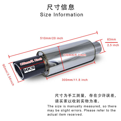 HKS Universal Straight drum Muffler Tail Pipe Stainless Steel Car Exhaust Pipe With carbon fiber tailpipe Car sound modification