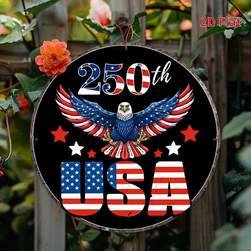 2D Flat, [2Dfalt] 1pc 20x20cm- Aluminum Sign USA 250th Anniversary Tin Sign, Patriotic Decor for Americans, Eagle Flag Themed Me
