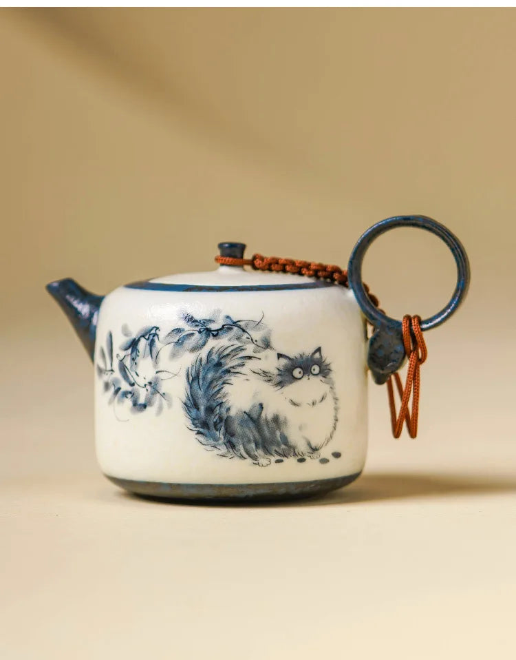 102ml Hand Painted Cat Teapot Ancient Tea Infuser Pot Household Tea Maker Kettle With Filter Dahongpao Drinkware Supplies Craft