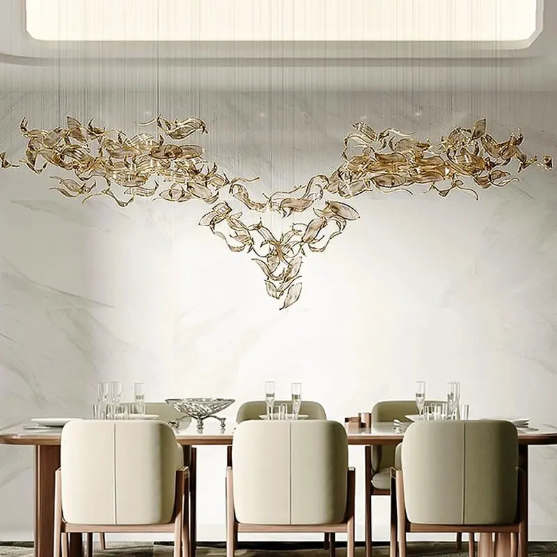 Restaurant Light Decorative Glass Leaf Pendant Chandelier Light Living Room Hotel Pendant Lighting Fixtures For Kitchen Island