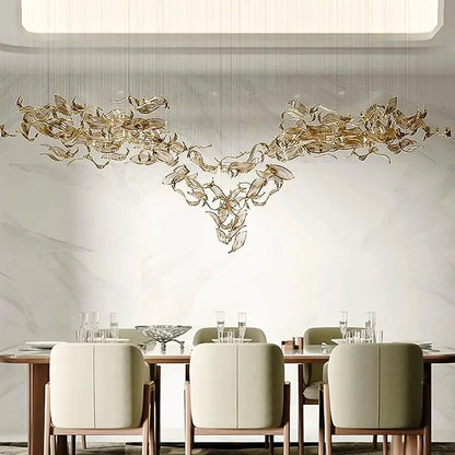 Restaurant Light Decorative Glass Leaf Pendant Chandelier Light Living Room Hotel Pendant Lighting Fixtures For Kitchen Island