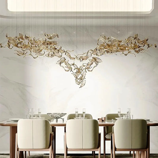 Restaurant Light Decorative Glass Leaf Pendant Chandelier Light Living Room Hotel Pendant Lighting Fixtures For Kitchen Island