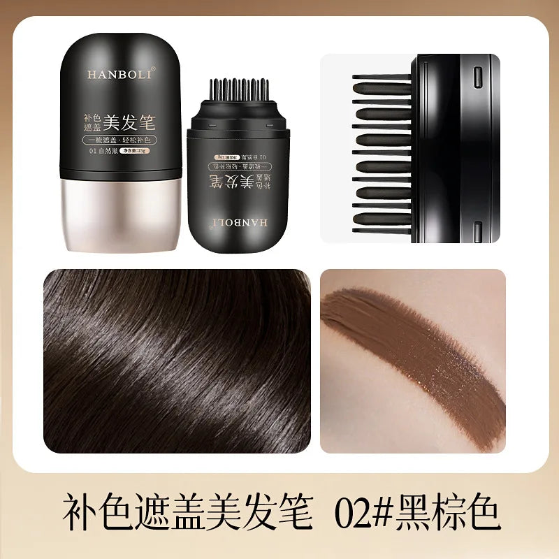 2in1 Plant Hair Dye Stick with Comb Black Brown Long Lasting Temporary Hair Coloring Covered White Hairs Hairline Pen Washable