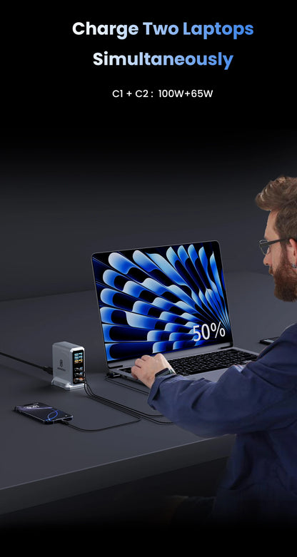 240W GaN Charger 6-IN-1 140W PD3.1 PPS USB Type C Digital Display Fast Charging Station for iPhone 16 15 MacBook Laptops Samsung