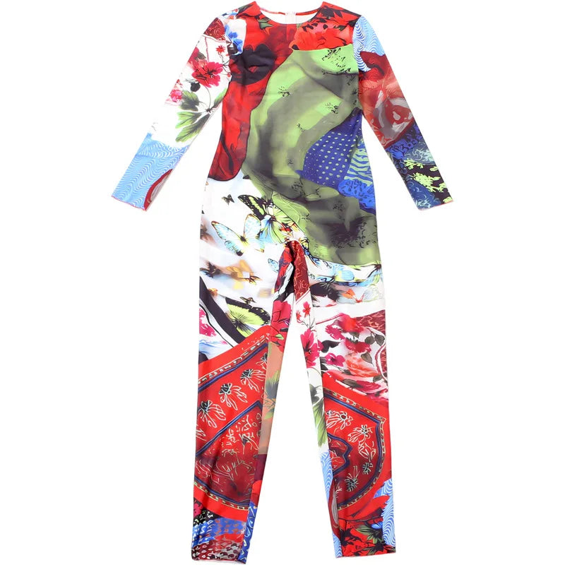 SsTss Elegant Printed Jumpsuit Women 2025 Autumn Fashion O Neck Long Sleeve Slim Stretchy Streetwear Casual One Piece Rompers