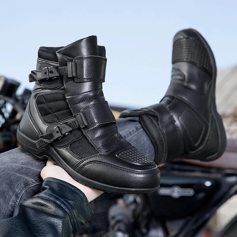 Man Motorcycle Boots New Breathable Anti-fall Rider Road Racing Motorcycle Shoes Microfiber Leather Men's Motos Protection Boot