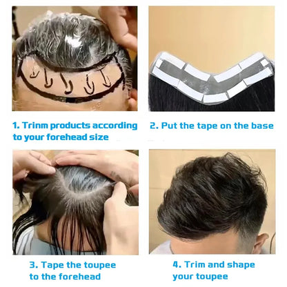 15cm High Density Black Color Straight Human Hair Man Toupee V Style Frontal Hairline For Men Skin PU Men's Capillary Prosthesis