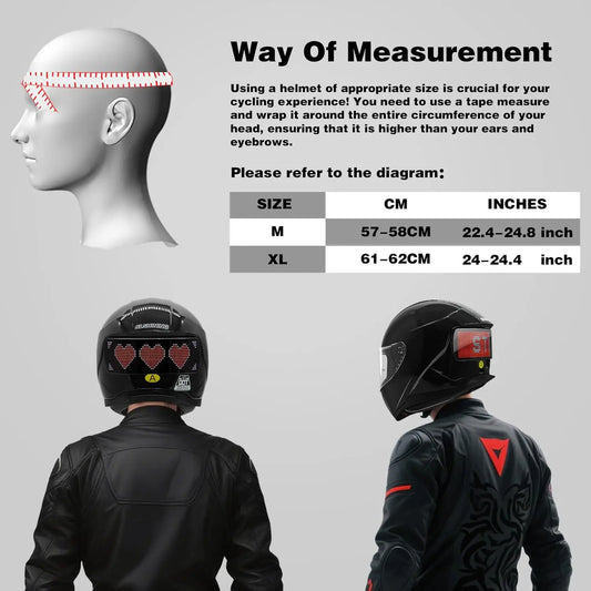 Full Face Motorcycle Helmet DOT Approved App Programmable Rear Display USB Charging Adult Dirt Bike Helmet for Men Women
