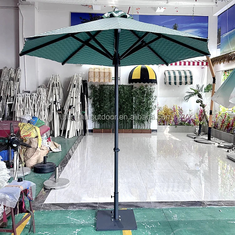 Pink Yellow Blue Striped Parasols Umbrellas Outdoor Luxury Aluminium Market Style Beach Umbrella with Fringe Outdoor for Shop
