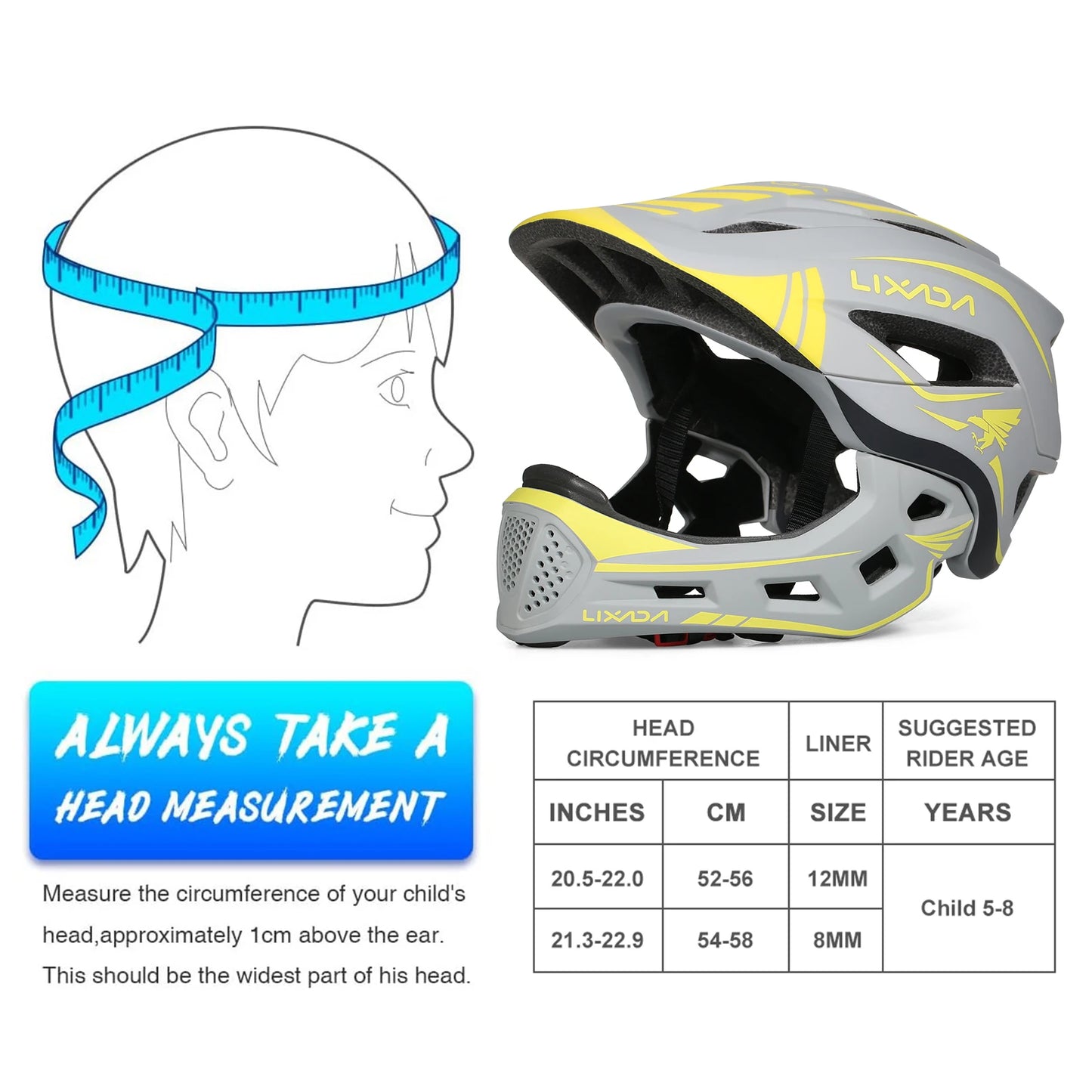 Lixada Kids Full Face Helmet Detachable Children Sports Safety Bike Helmet Protective Gear for Cycling Skateboarding Roller Skat