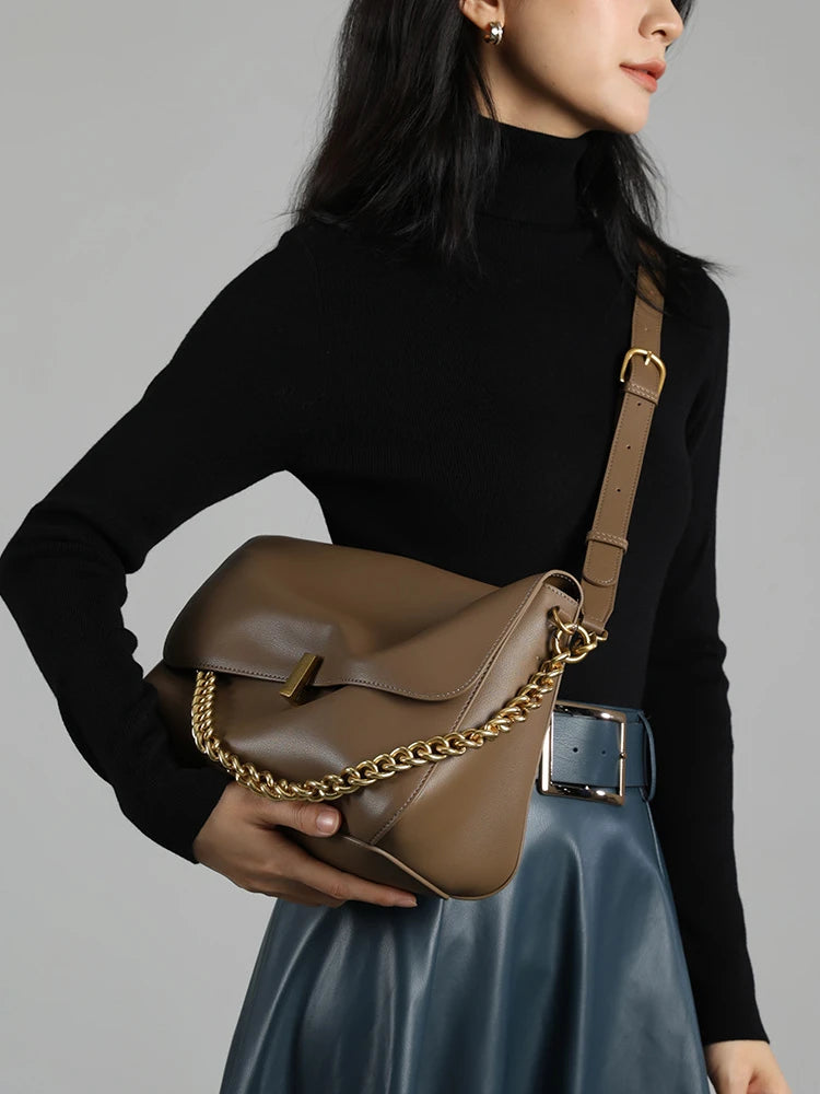 Toptrends Genuine Leather Large Chain Shoulder For Women 2026 Luxury Designer Office Messenger Bags Satchel Cow Ladies Handbags