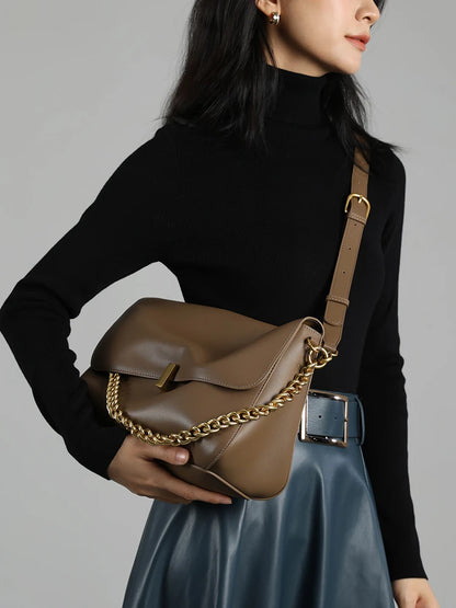 Toptrends Genuine Leather Large Chain Shoulder For Women 2026 Luxury Designer Office Messenger Bags Satchel Cow Ladies Handbags