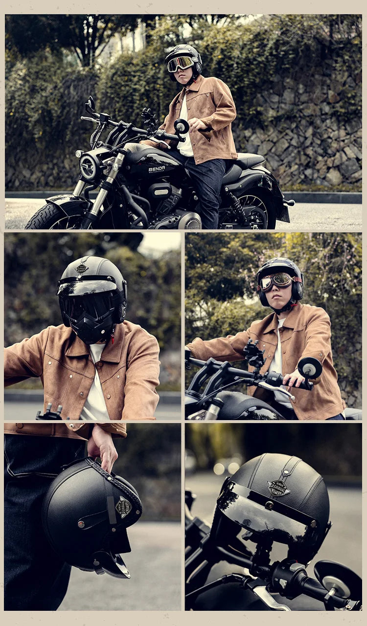 Retro motorcycle helmet, electric scooter 3/4 helmet, lightweight and breathable, suitable for all seasons