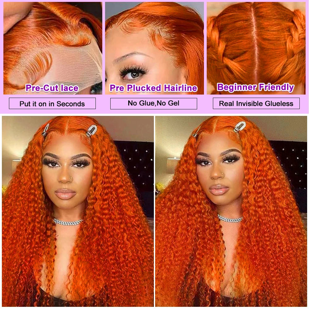 Curly Orange Ginger Lace Front Human Hair Wigs13x4 13x6 Hd Lace Front Human Hair Wig For Women 36inch Deep Wave Frontal Wig