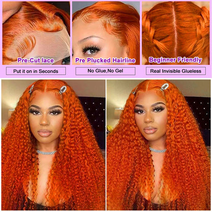 Curly Orange Ginger Lace Front Human Hair Wigs13x4 13x6 Hd Lace Front Human Hair Wig For Women 36inch Deep Wave Frontal Wig