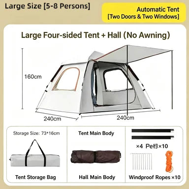 Foldable Portable Camping Tent Enhanced Ventilation Waterproof Wind & Rain Resistant With Storage Bag