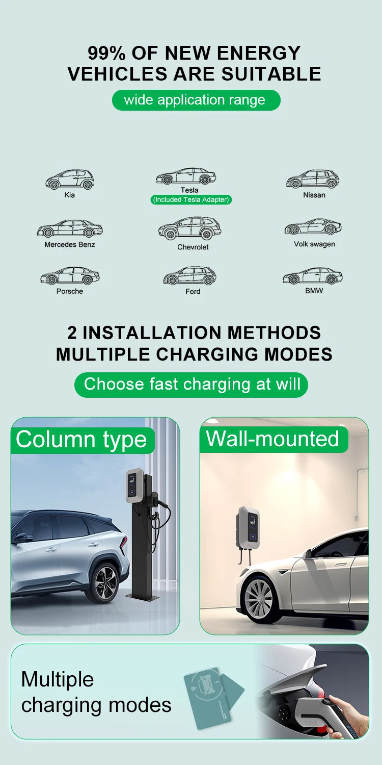 32A EV Charging Station 7KW 1Phase Electric Vehicle Charger Type2 EVSE Wallbox IEC62196-2 EV Charge Type 2 with 5M Cable