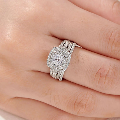 Newshe Luxury 925 Sterling Silver Halo Wedding Ring Set for Women Elegant Yellow Gold Plated Princess Simulated Diamond Rings