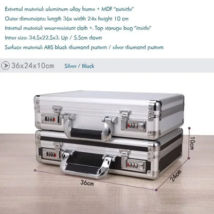 Aluminum Hard Case Passwords ToolBox Black / Silver Briefcase Metal Carrying Case Equiment Tool Box Organizer Holder ящик