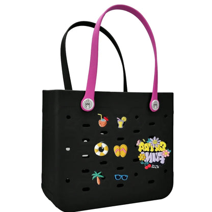 L Large Beach Bag EVA Rubber Waterproof Beach Travel Picnic Storage Basket Women's Shopping Handbag Hemp Bag Jelly Tote Bag